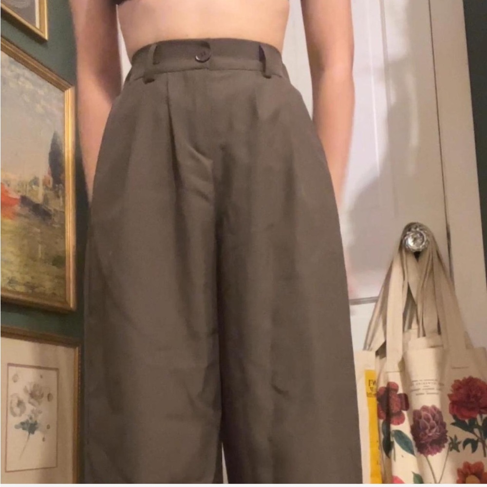 Elastic wide leg brown dress pants